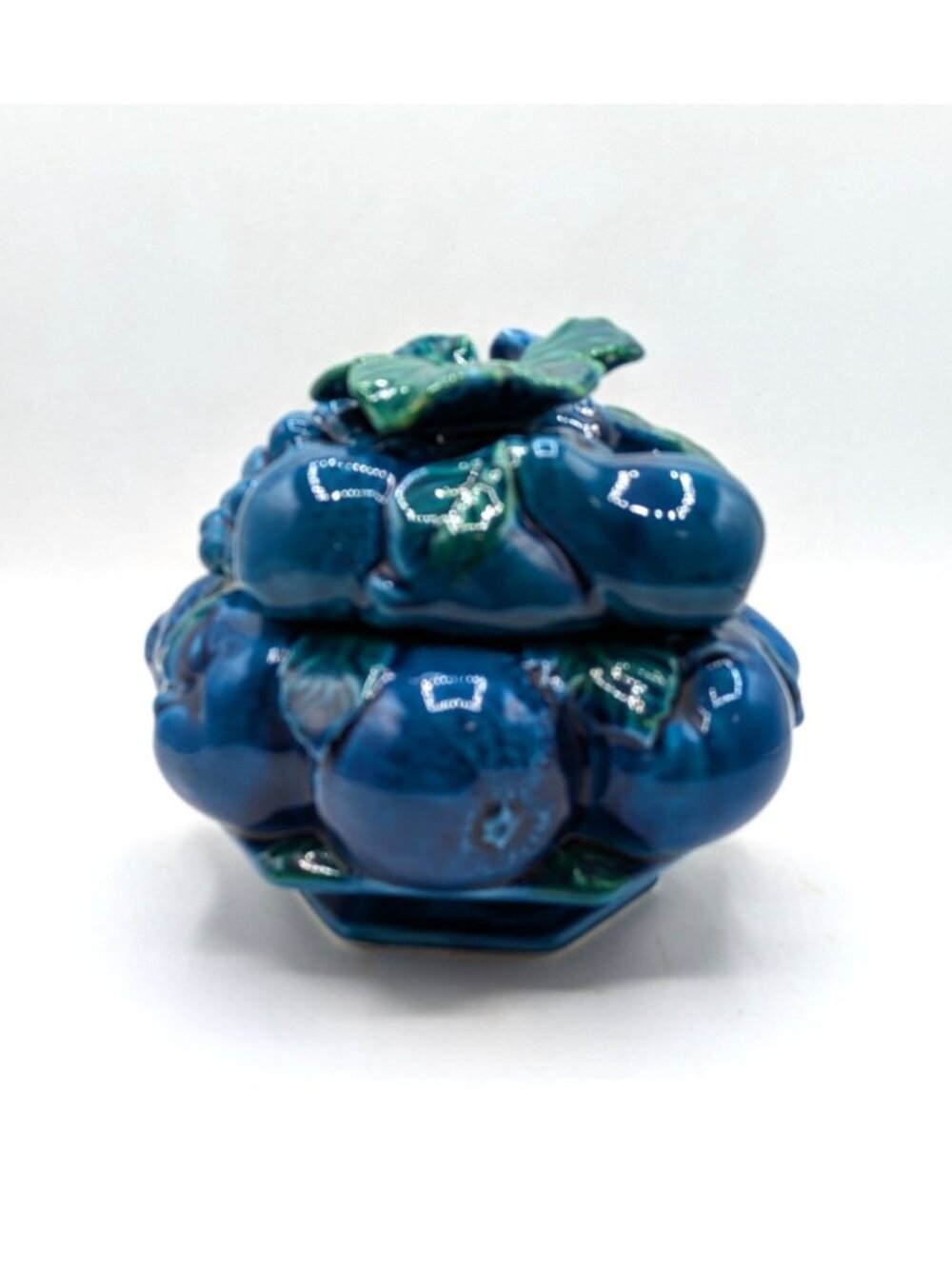 Vintage Inarco Mood Indigo Blue Footed Canister Jar with Lid Japan 5.5" E-2375